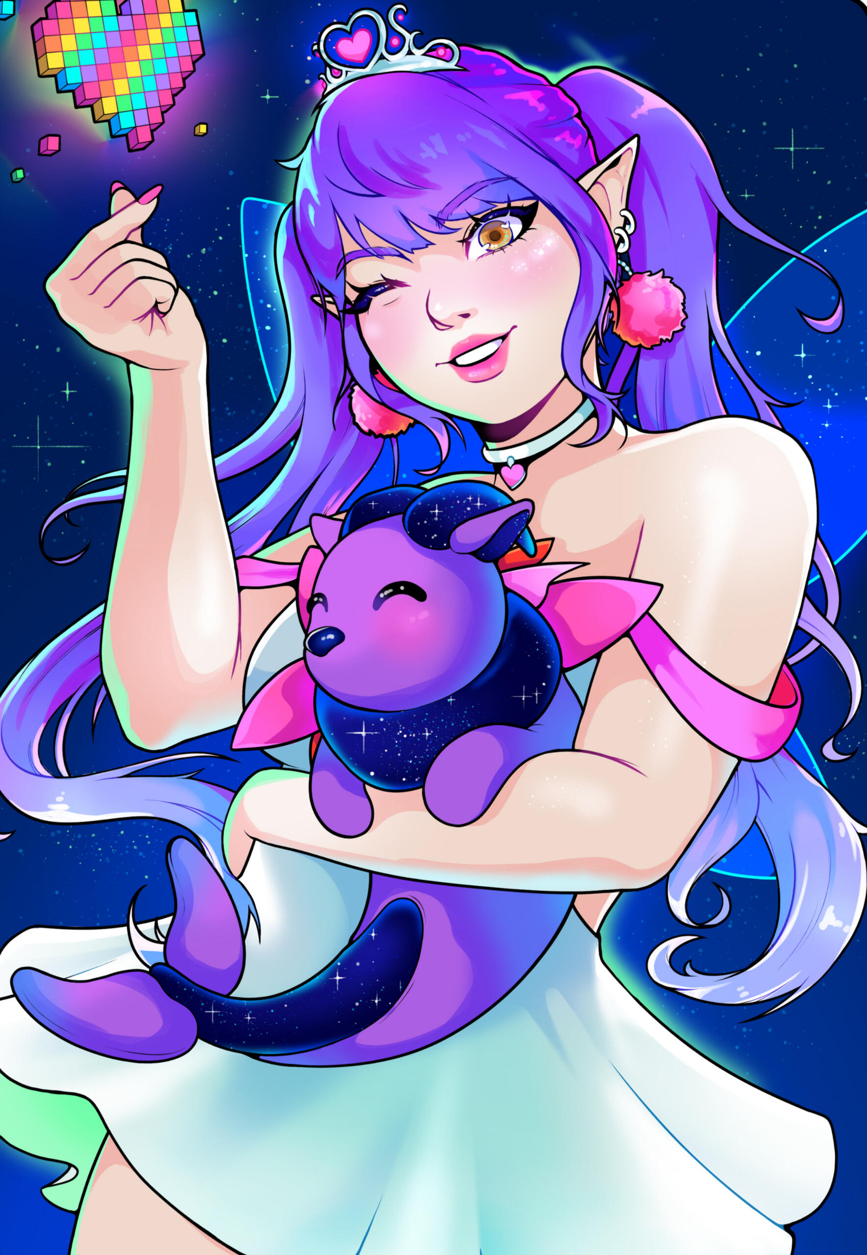 Illustration of Youtuber and TikToker, CyberKiki holding a capricorn pet from the Roblox game Adopt Me!